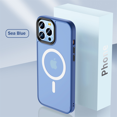 高品质半透明哑光磁性手机壳适用于iPhone 12 13 14 Pro Max 14 Plus防震硅胶边缘软保护外壳豪华保险杠哑光硬后盖